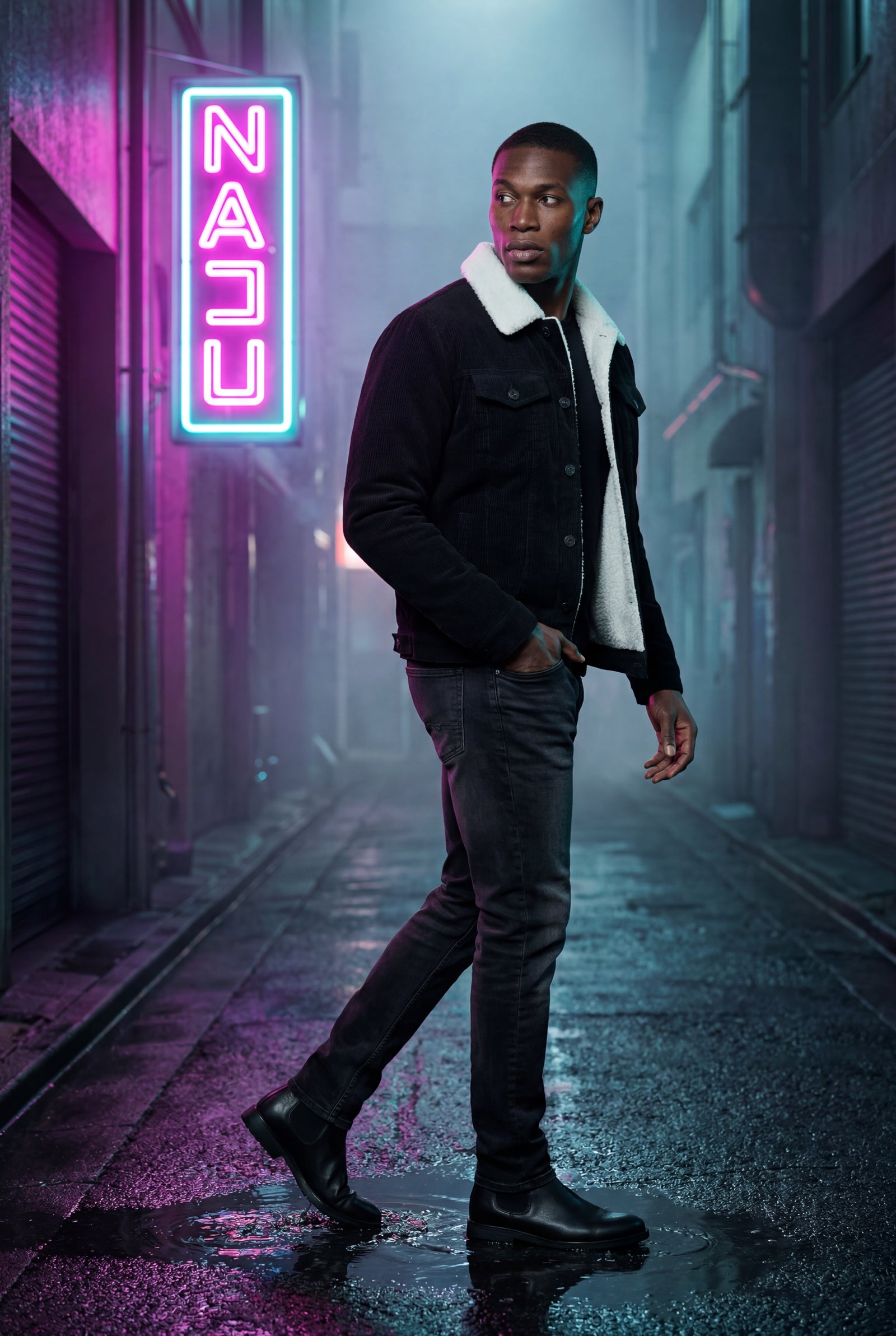 Black Structured Trucker Jacket with Collar - Lined jackets - Photo 5