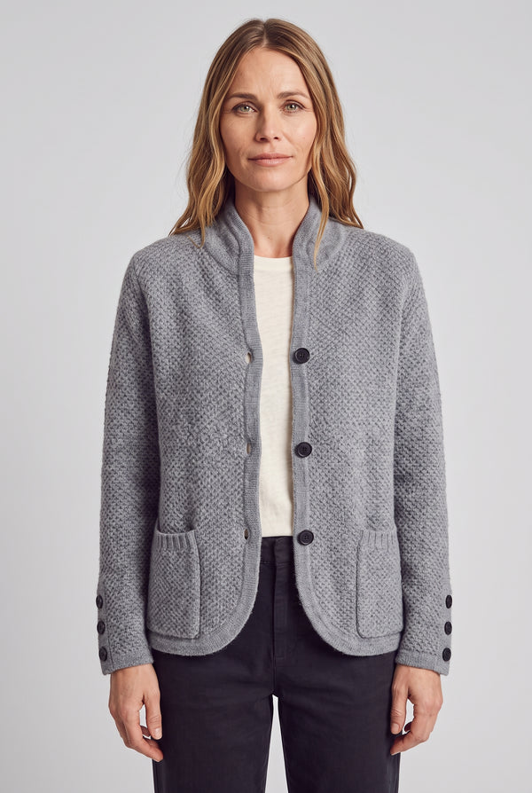 Cardigan Button Classic in Gray — studio front