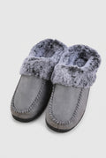 Suede Mule Slippers in Gray — studio front