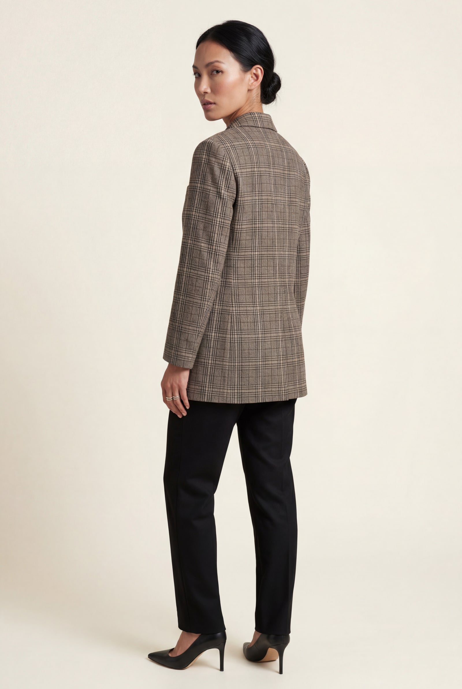 Gray Taupe Brown Plaid Single-breasted Tailored Blazer - Plaid blazer - Photo 2