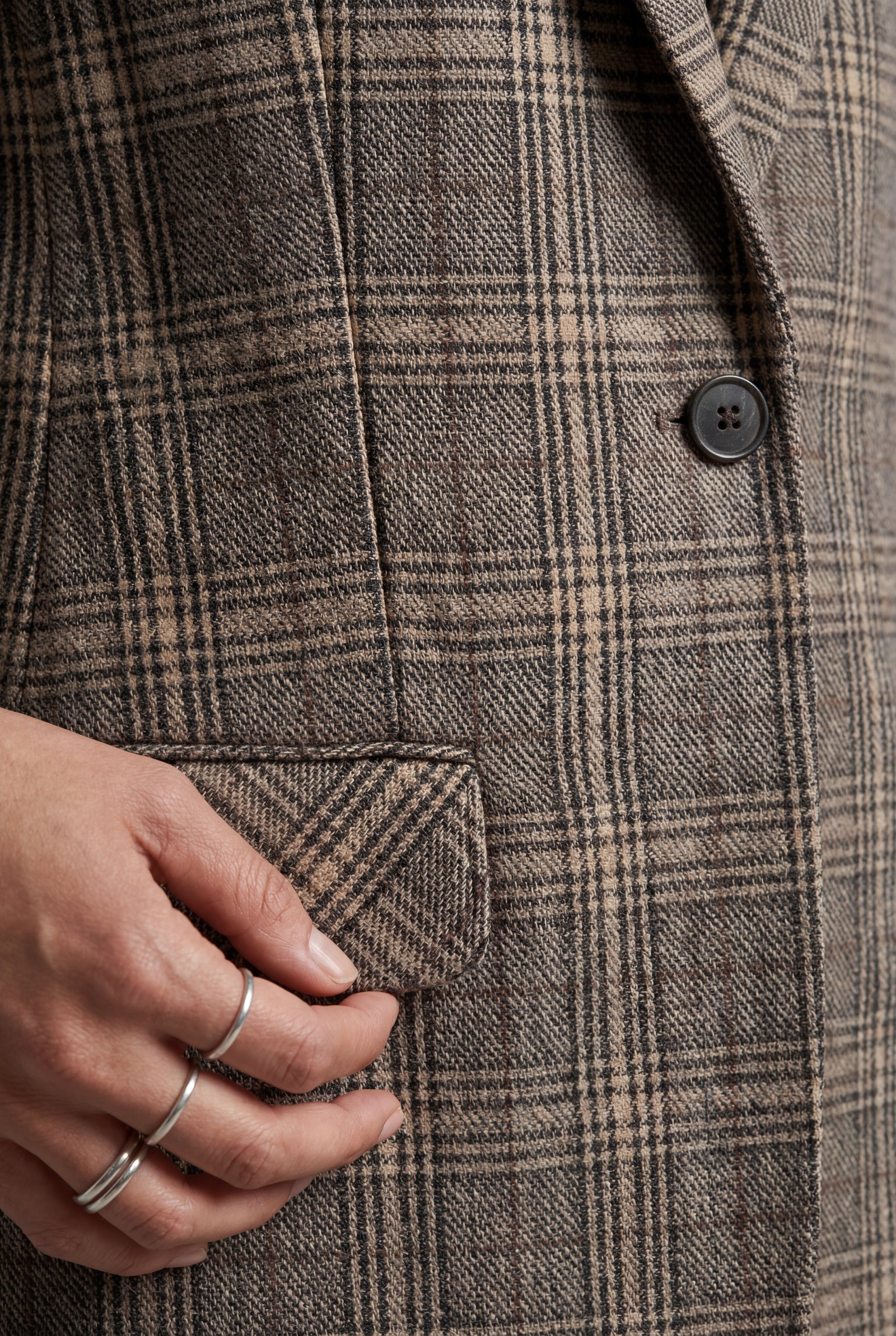 Gray Taupe Brown Plaid Single-breasted Tailored Blazer - Plaid blazer - Photo 3