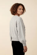 Gray Textured Floral Applique Crewneck Sweater Light Grey - Floral sweater - Photo 3