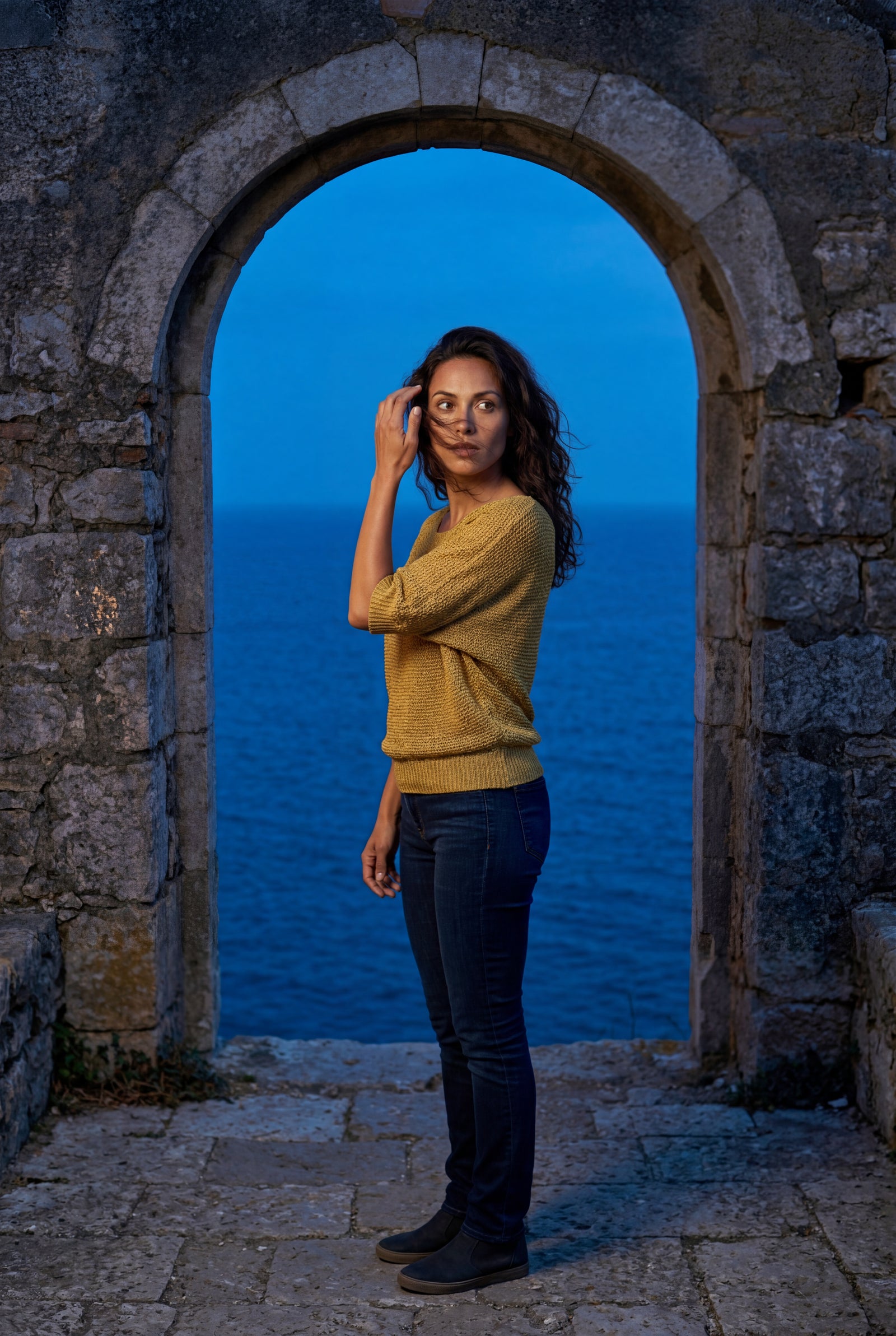 Yellow Textured Relaxed Fit 3/4 Sleeve Knitted Sweater - Photo 13