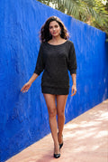 Black Textured Relaxed Fit 3/4 Sleeve Knitted Sweater - Photo 15