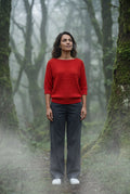 Red Textured Relaxed Fit 3/4 Sleeve Knitted Sweater - Photo 2