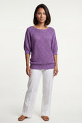 Purple Textured Relaxed Fit 3/4 Sleeve Knitted Sweater - Photo 22
