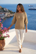 Khaki Textured Relaxed Fit 3/4 Sleeve Knitted Sweater - Photo 30