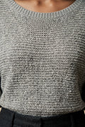 Gray Textured Relaxed Fit 3/4 Sleeve Knitted Sweater - Photo 31