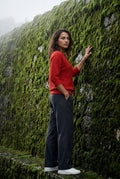 Red Textured Relaxed Fit 3/4 Sleeve Knitted Sweater - Photo 4