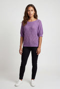 Purple Textured Relaxed Fit 3/4 Sleeve Knitted Sweater - Photo 35