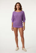 Purple Textured Relaxed Fit 3/4 Sleeve Knitted Sweater - Photo 36