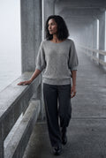 Gray Textured Relaxed Fit 3/4 Sleeve Knitted Sweater - Photo 5