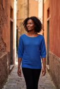 Blue Textured Relaxed Fit 3/4 Sleeve Knitted Sweater - Photo 7