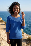 Blue Textured Relaxed Fit 3/4 Sleeve Knitted Sweater - Photo 10