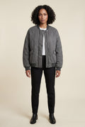 Gray Washed Charcoal Quilted Bomber Jacket with Ribbed Trim - Bomber jackets - Photo 1