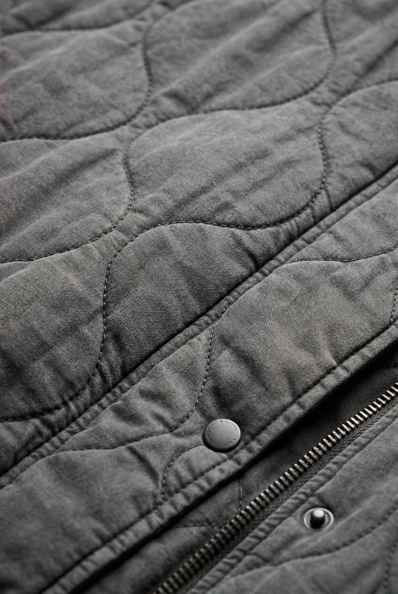 Gray Washed Charcoal Quilted Bomber Jacket with Ribbed Trim - Bomber jackets - Photo 3