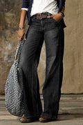 Wide-Leg Denim Jeans in Gray — front view