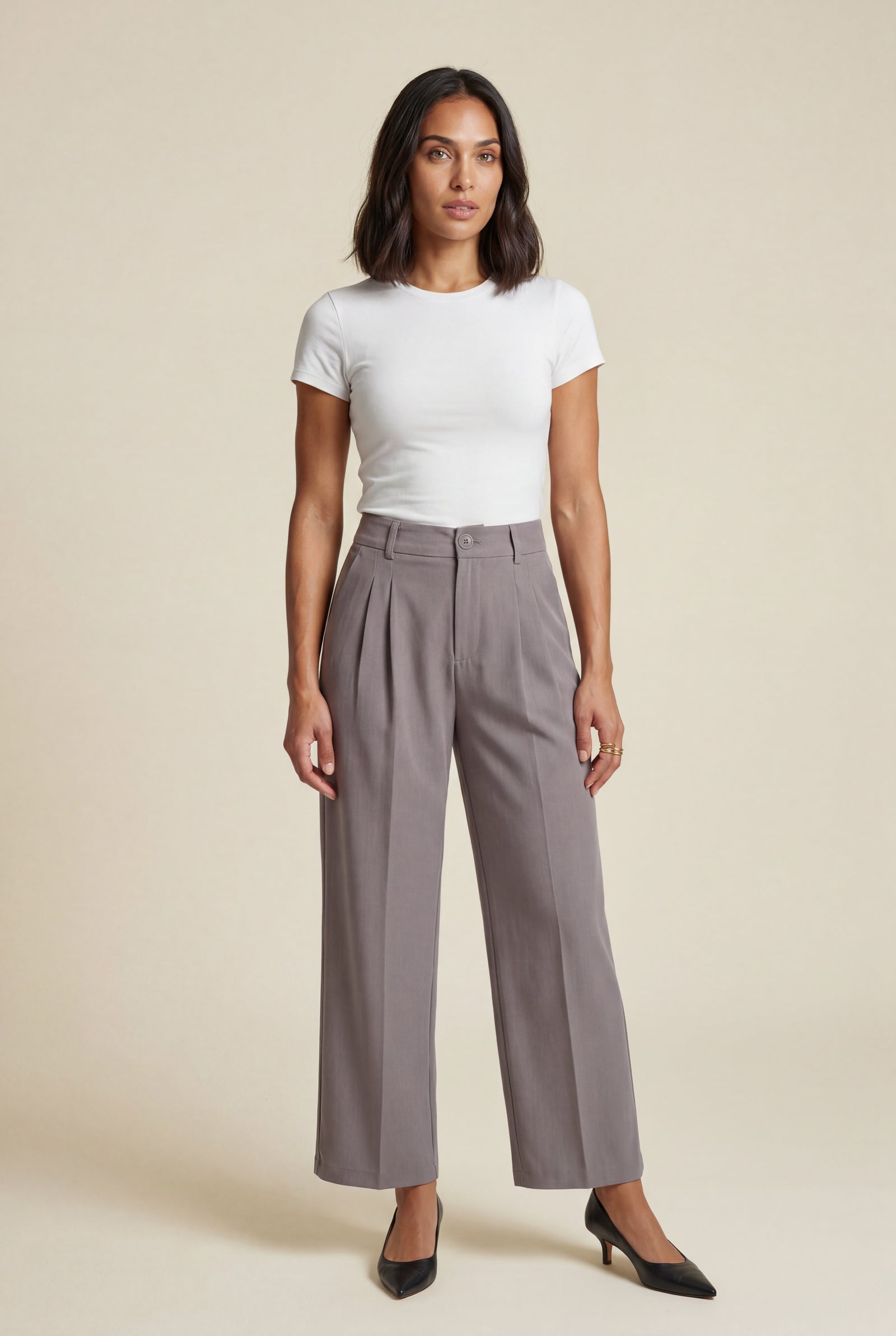 Gray Wide Leg Office Trousers - Wide leg trousers - Photo 2