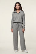 Gray Wide-leg Zip Collar Lounge Set with Relaxed Pullover - Two piece set - Photo 2