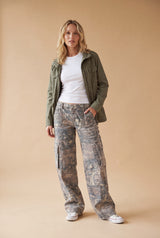 Women Cargo Pants Camouflage Print in Gray — studio primary