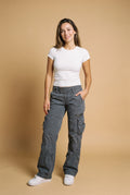 Women's Cargo Trousers Wide Leg in Gray — studio