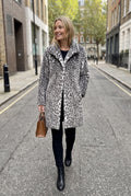 Women's Coat Leopard Print Slim Fit in Gray — ugc shot
