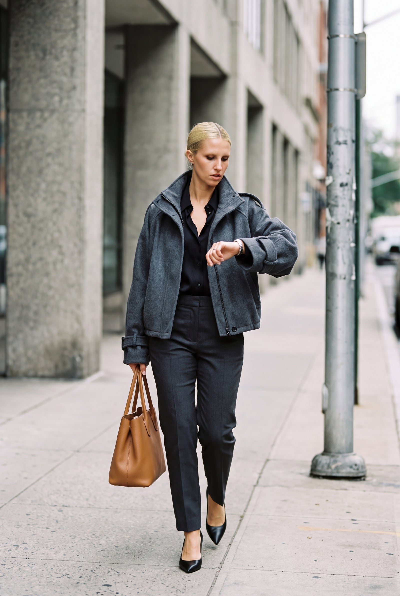 Women's Cropped Coat Stand Collar in Gray — secondary lifestyle