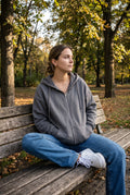 Women's Hoodie Oversized Zipper in Gray — park bench