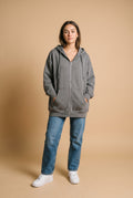 Women's Hoodie Oversized Zipper in Gray — studio front