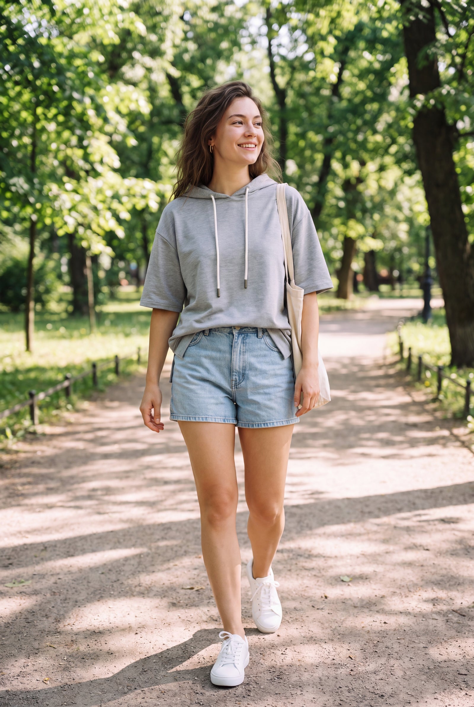 Women's Hoodie Short Sleeve Oversized in Gray — park walk