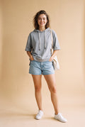 Women's Hoodie Short Sleeve Oversized in Gray — studio front