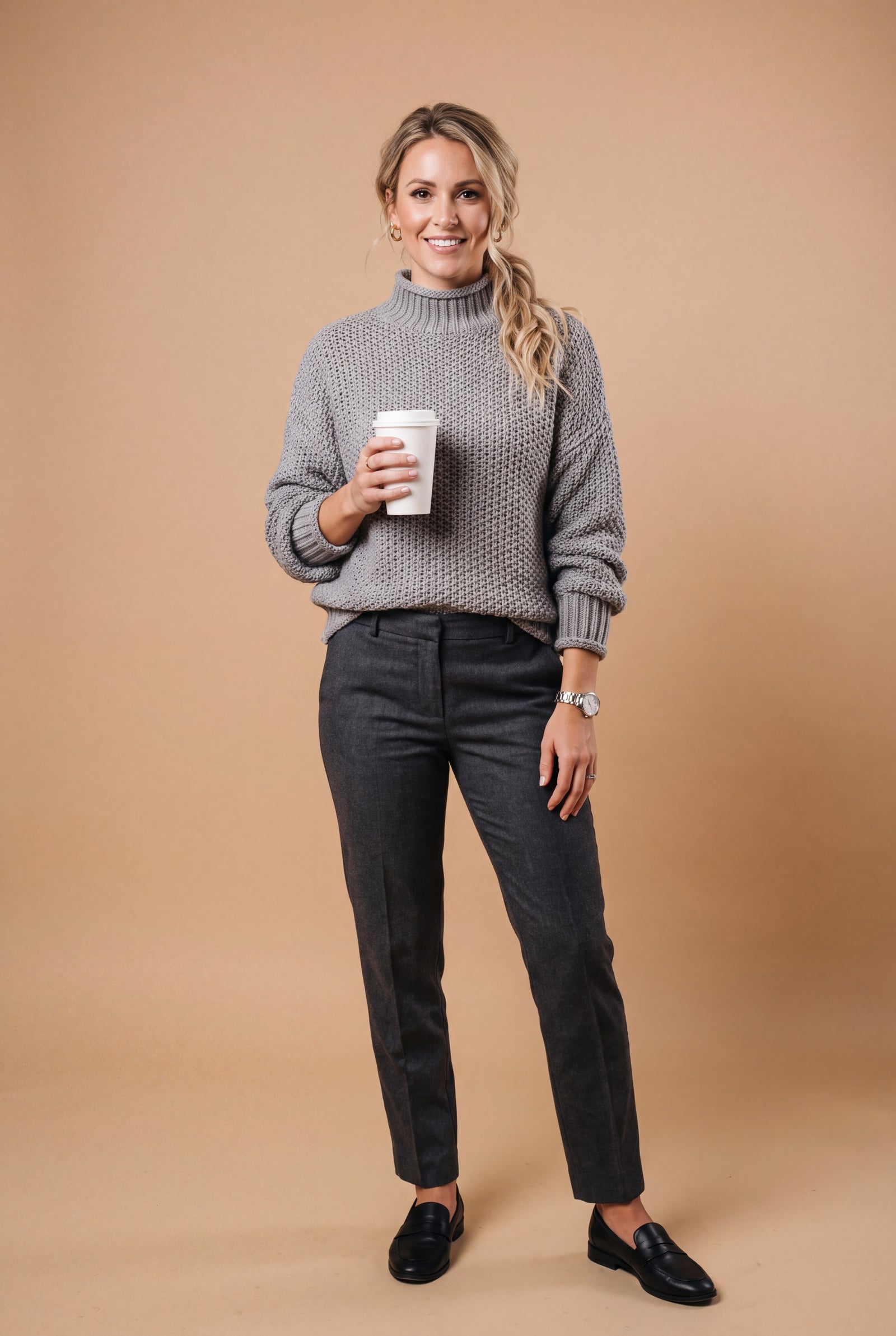 Women's Pullover High Collar in Gray — studio full body