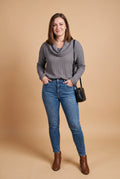 Women's Pullover Shawl Collar Waffle Knit in Gray — primary studio