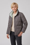 Women's Reversible Quilted Jacket with Stand Collar in Gray — studio front