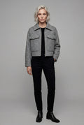 Gray Women's Boxy Cropped Zip Up Jacket with Flap Pockets - Photo 1