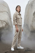 Beige Women's Boxy Cropped Zip Up Jacket with Flap Pockets - Photo 11
