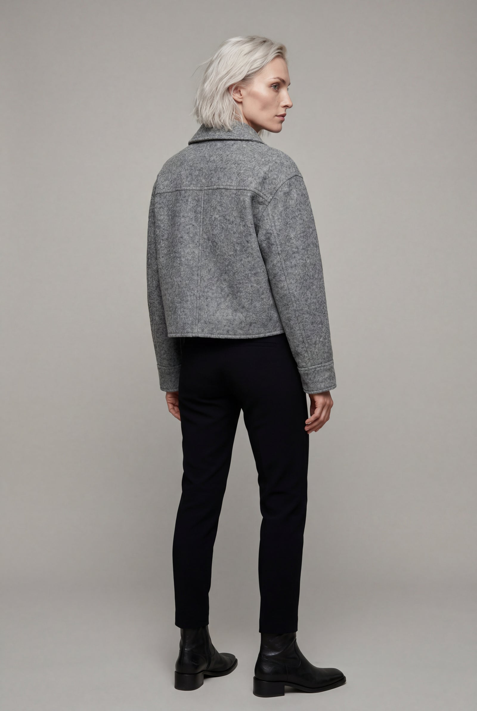 Gray Women's Boxy Cropped Zip Up Jacket with Flap Pockets - Photo 2