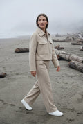 Beige Women's Boxy Cropped Zip Up Jacket with Flap Pockets - Photo 6