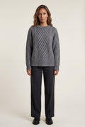Gray Women's Chunky Cable Crew Neck Sweater - Sweaters - Photo 1