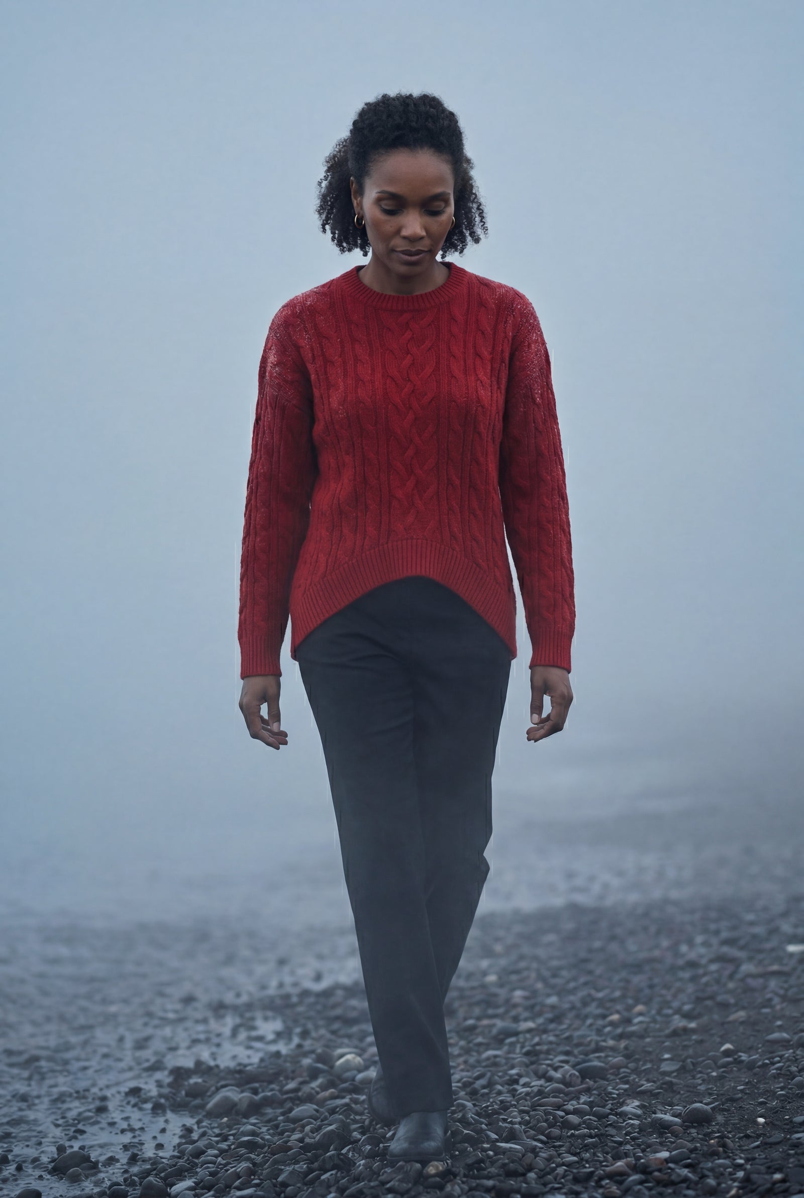 Red Women's Chunky Cable Crew Neck Sweater - Sweaters - Photo 10