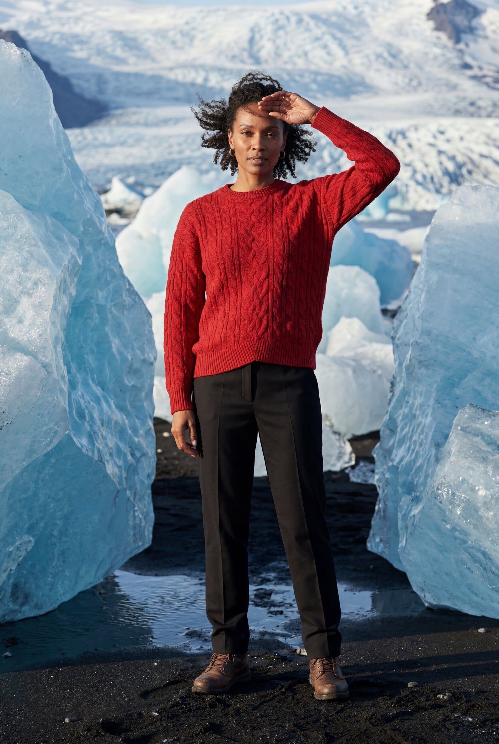 Red Women's Chunky Cable Crew Neck Sweater - Sweaters - Photo 13