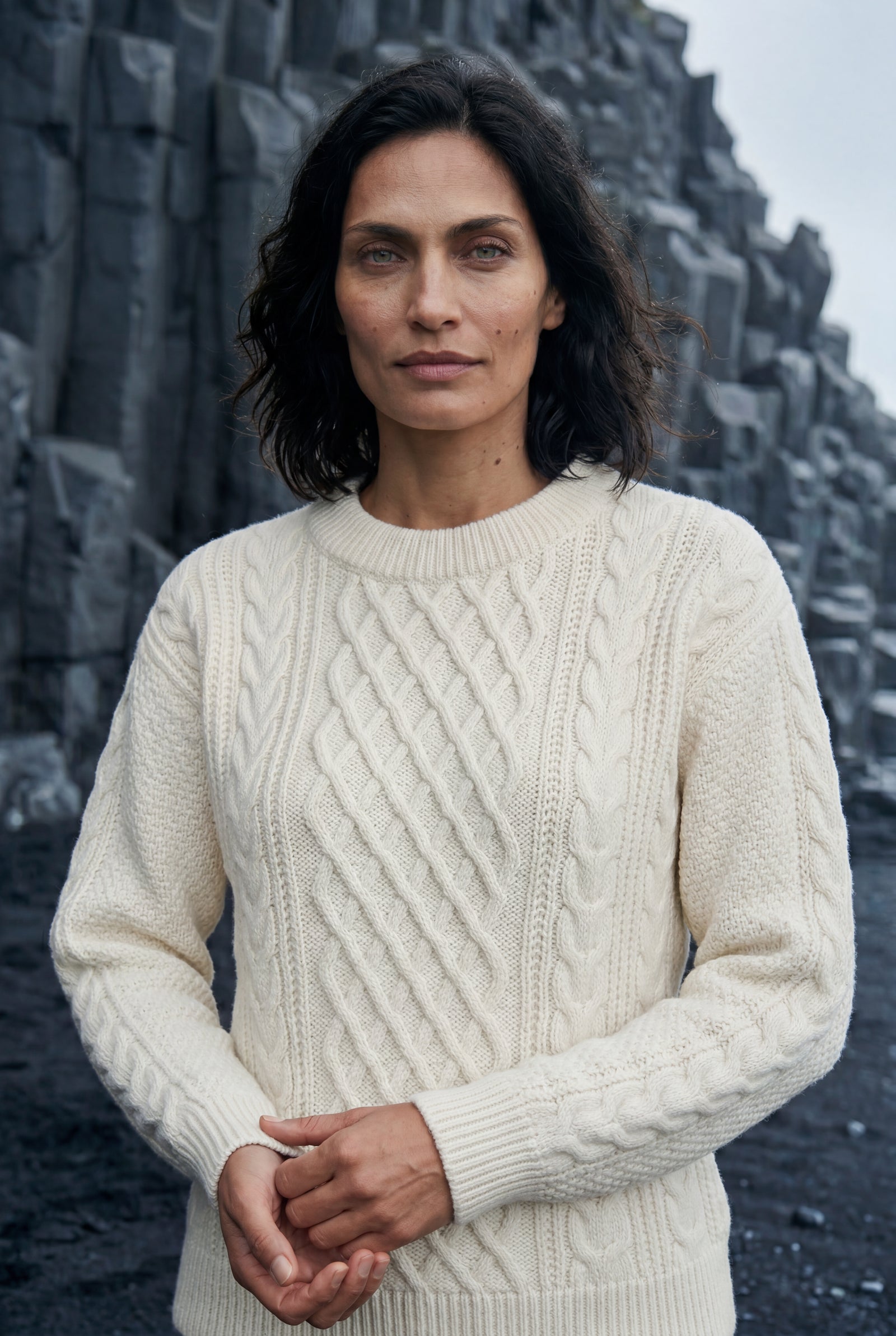 Cream Women's Chunky Cable Crew Neck Sweater - Sweaters - Photo 16