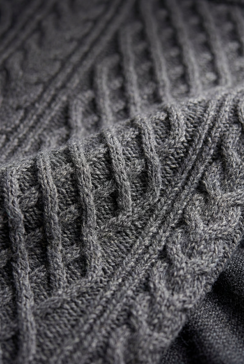 Gray Women's Chunky Cable Crew Neck Sweater - Sweaters - Photo 4