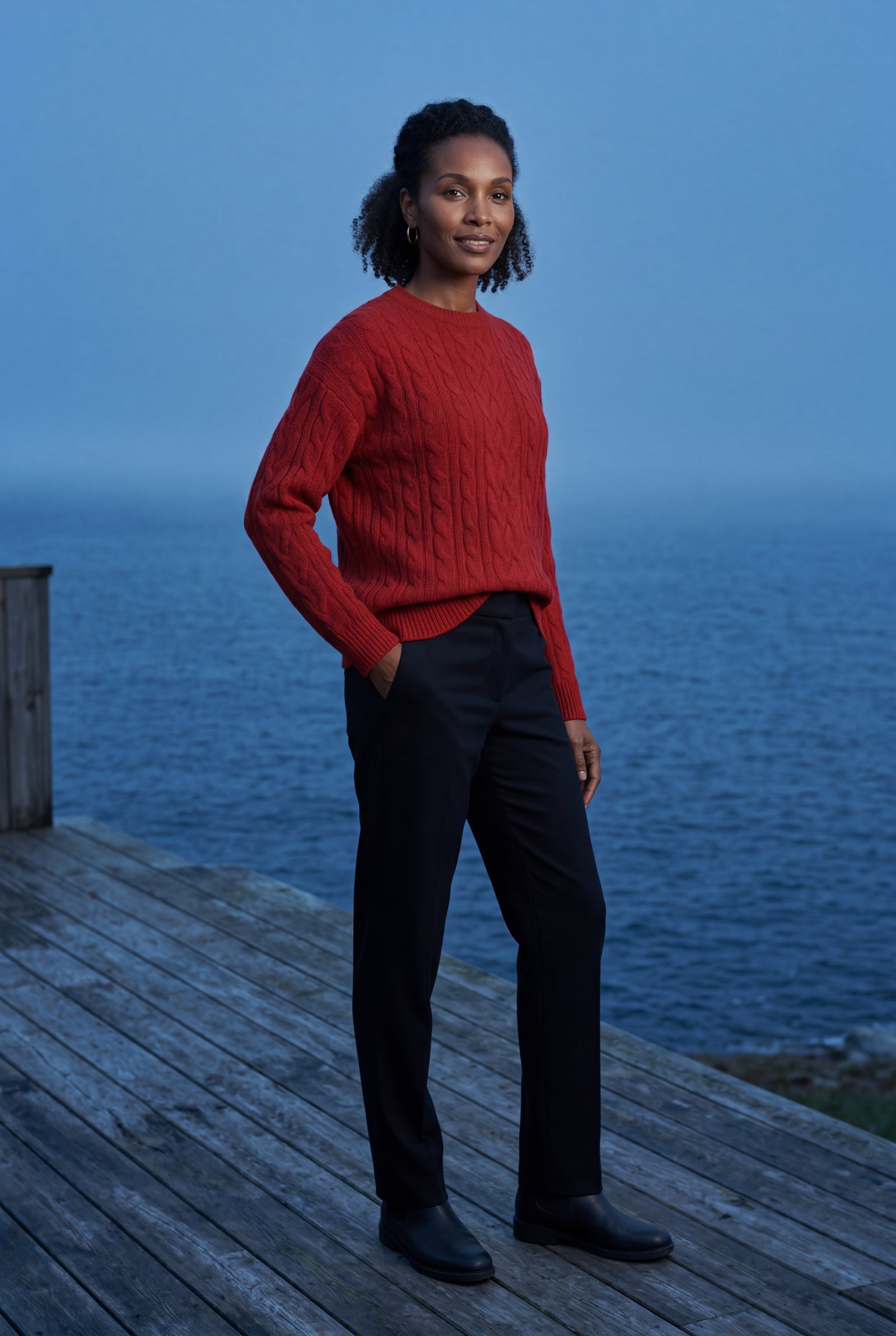 Red Women's Chunky Cable Crew Neck Sweater - Sweaters - Photo 6