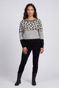 Gray Women's Color-Block Leopard Jacquard Crew Neck Sweater - Knitted sweaters - Photo 6