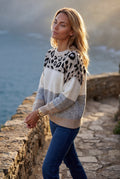 Apricot Women's Color-Block Leopard Jacquard Crew Neck Sweater - Knitted sweaters - Photo 8