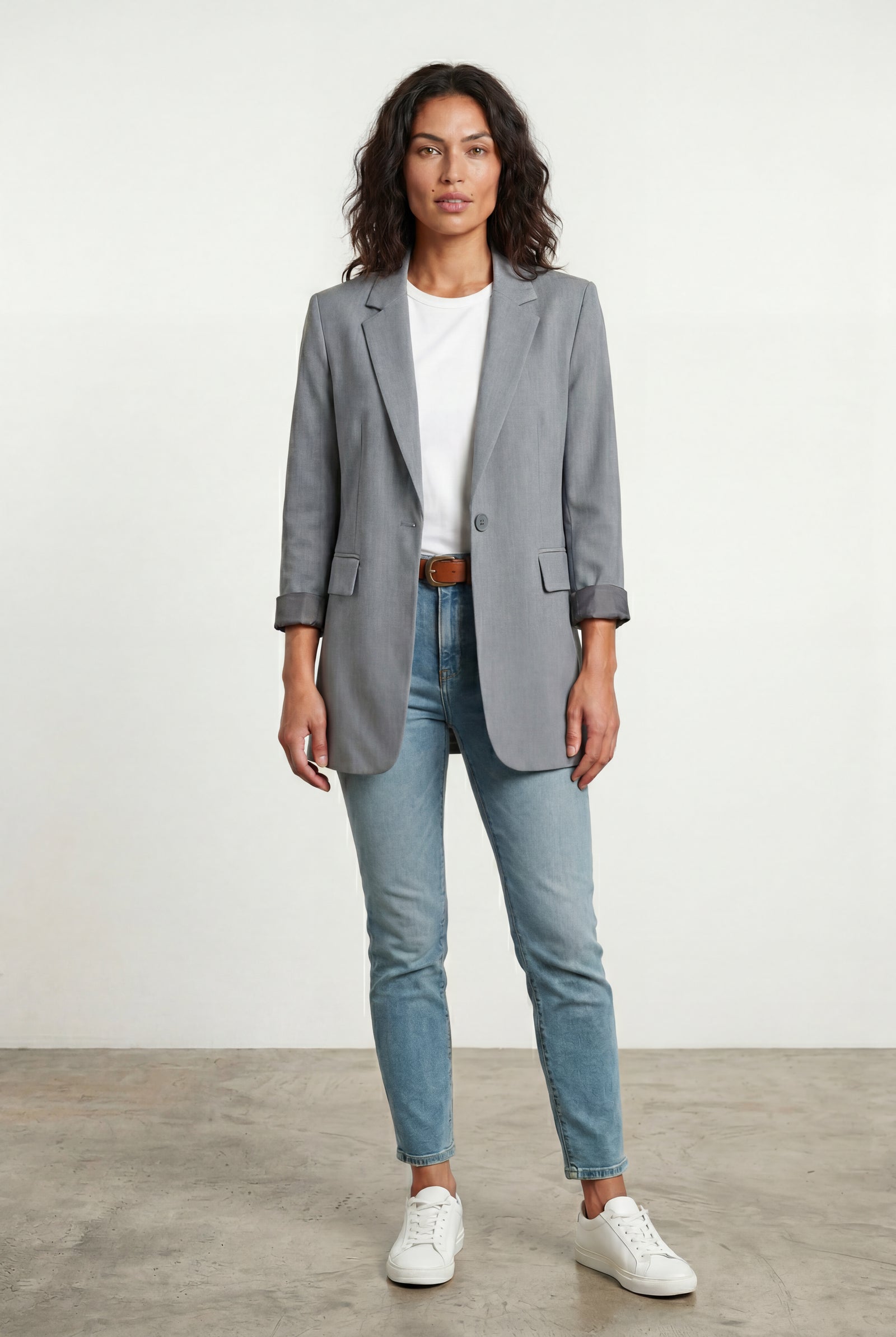 Gray Women's Relaxed Notched Lapel Single-Breasted Casual Blazer - Casual blazers - Photo 3