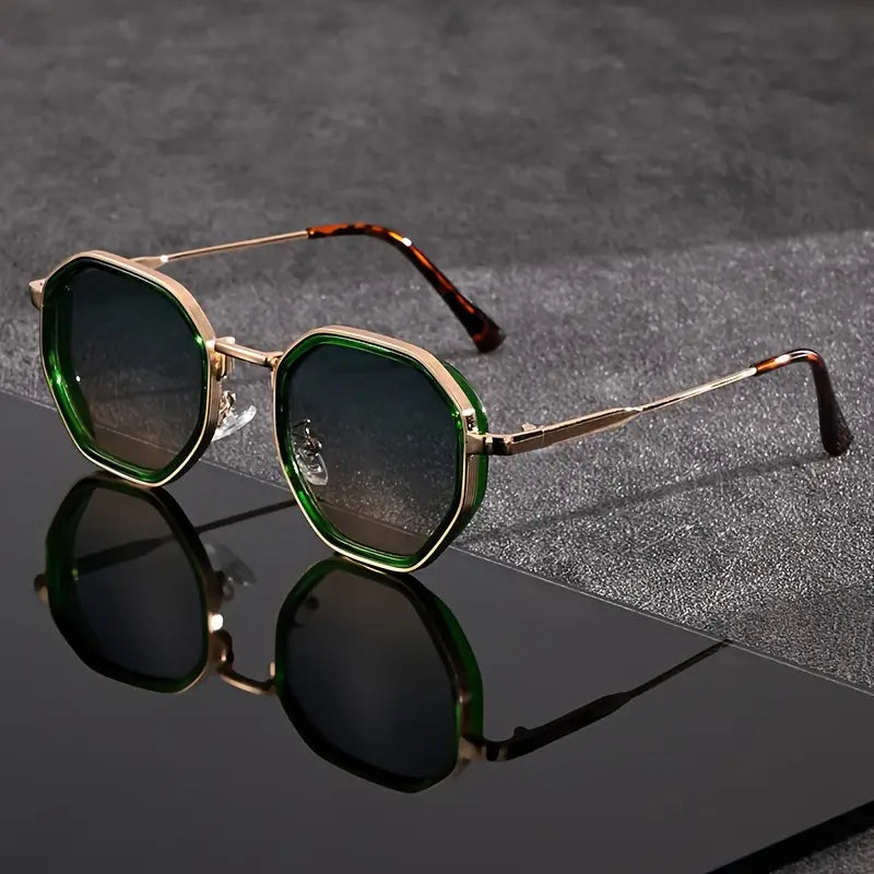 Green Blue Gradient Geometric Hexagonal Frame Sunglasses - Photo 6