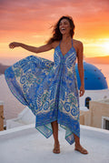 Blue Boho Handkerchief Hem Halter Maxi Dress with Open Back - Photo 11