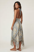 Green Boho Handkerchief Hem Halter Maxi Dress with Open Back - Photo 2